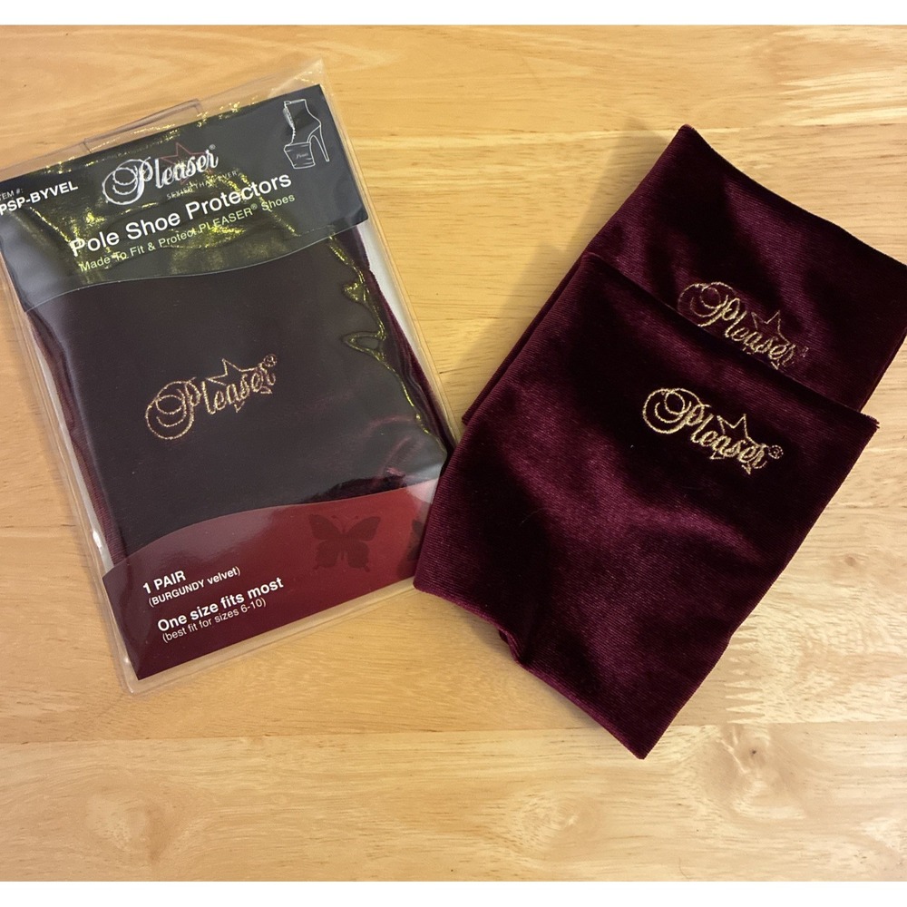 Brand new in package Pleaser Pole Shoe Protectors Burgundy Velvet